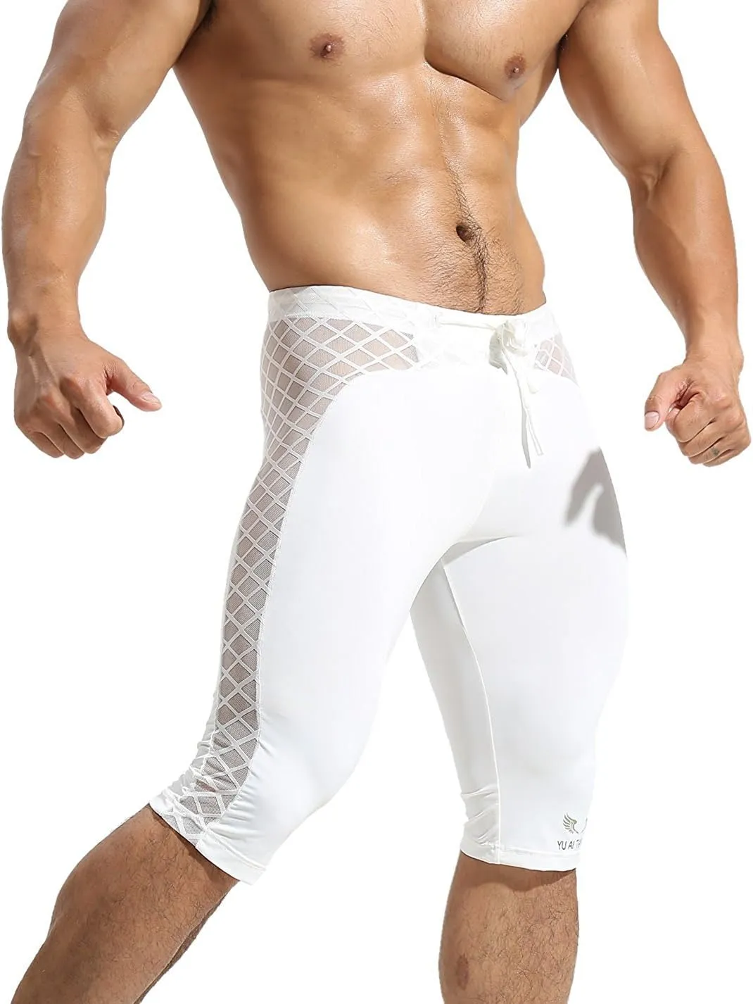 MIZOK Men's Soft Mesh Cool Dry Compression Yoga Workout Tight Shorts