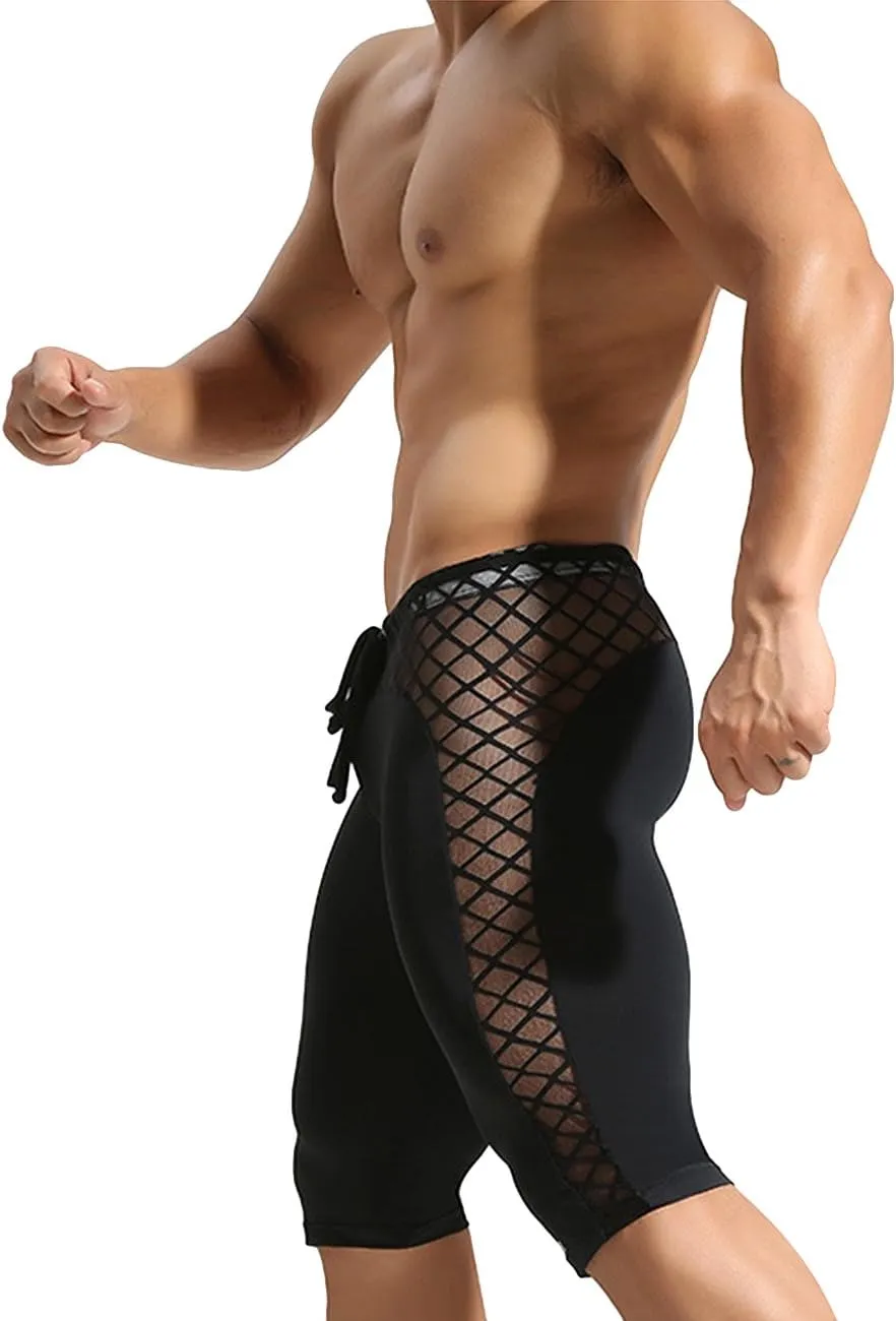 MIZOK Men's Soft Mesh Cool Dry Compression Yoga Workout Tight Shorts