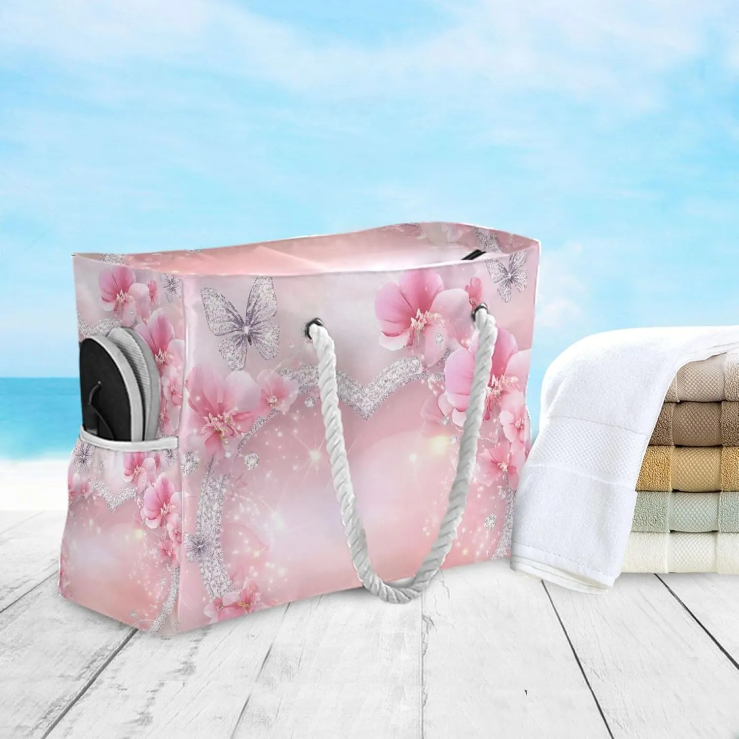 MNSRUU Large Beach Bag for Women, Summer Ocean Tote Travel Gym Swim Bag