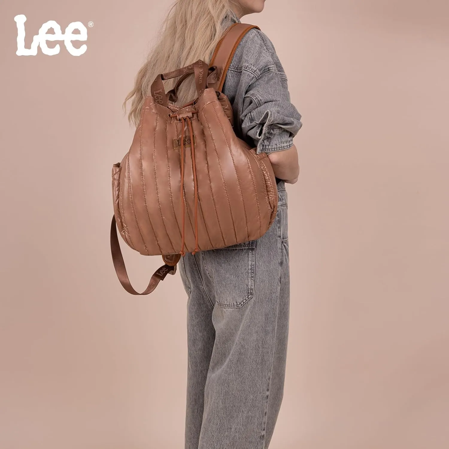 Montana West x Lee Puffer Backpack Purse for Women Quilted Travel Fashion Backpack Daypack Ladies Casual Drawstring Bag Brown