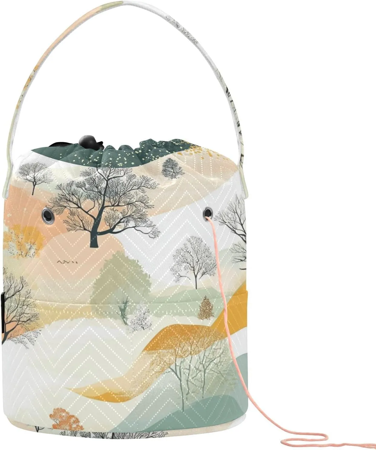 Nature Hillside Light Colors Crochet Bags Small Yarn Storage with Holes Travel Bag for Knitting Tool Yarn Accessory