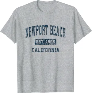 Newport Beach California CA Vintage Sports Design Navy Print T-Shirt