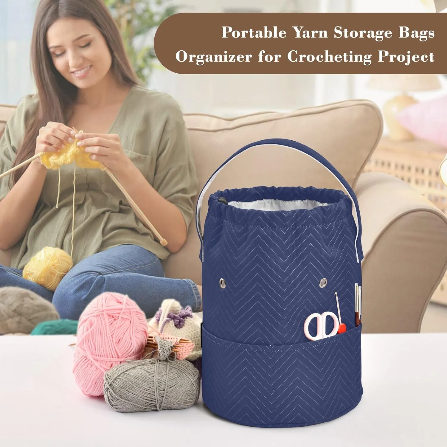 Noble Blue Crochet Bag Large Capacity Crochet Bag Knitting and Crochet Organizer Bag 8.3 x 11 Inch