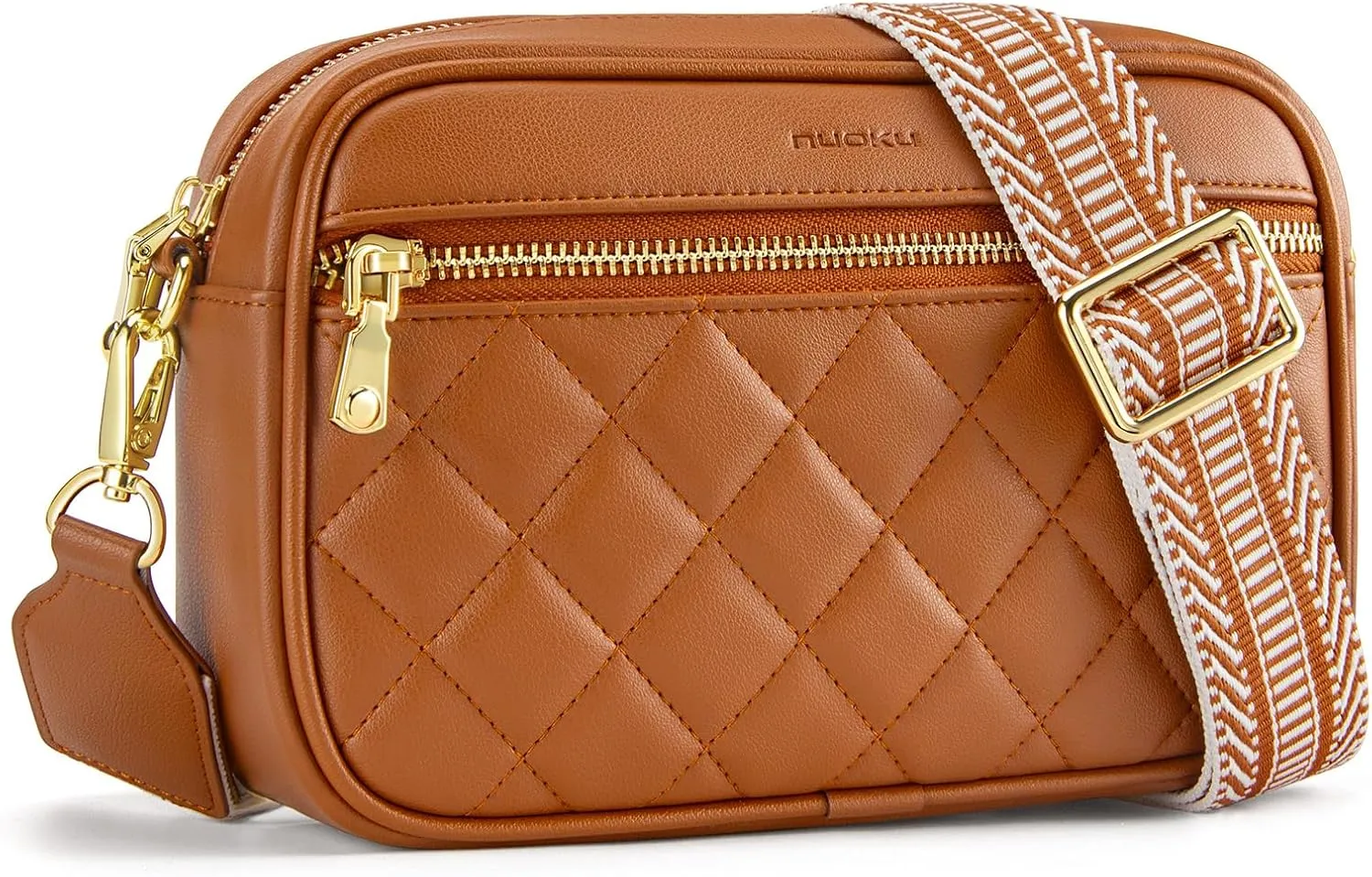 nuoku Quilted Crossbody Bags for Women Wallet Purse with Phone Pocket, Small Travel Purses Anti Theft, Wide Guitar Strap