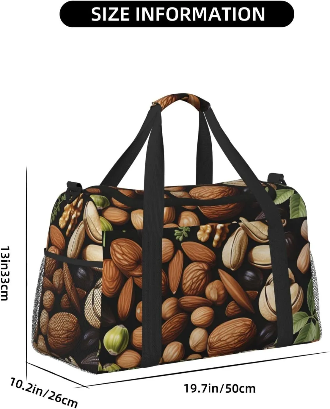 Nut Food Leaf Duffle Bag Foldable Travel Tote Bag Carry On Large Weekender Overnight Bags Waterproof Gym Bag For Women Men