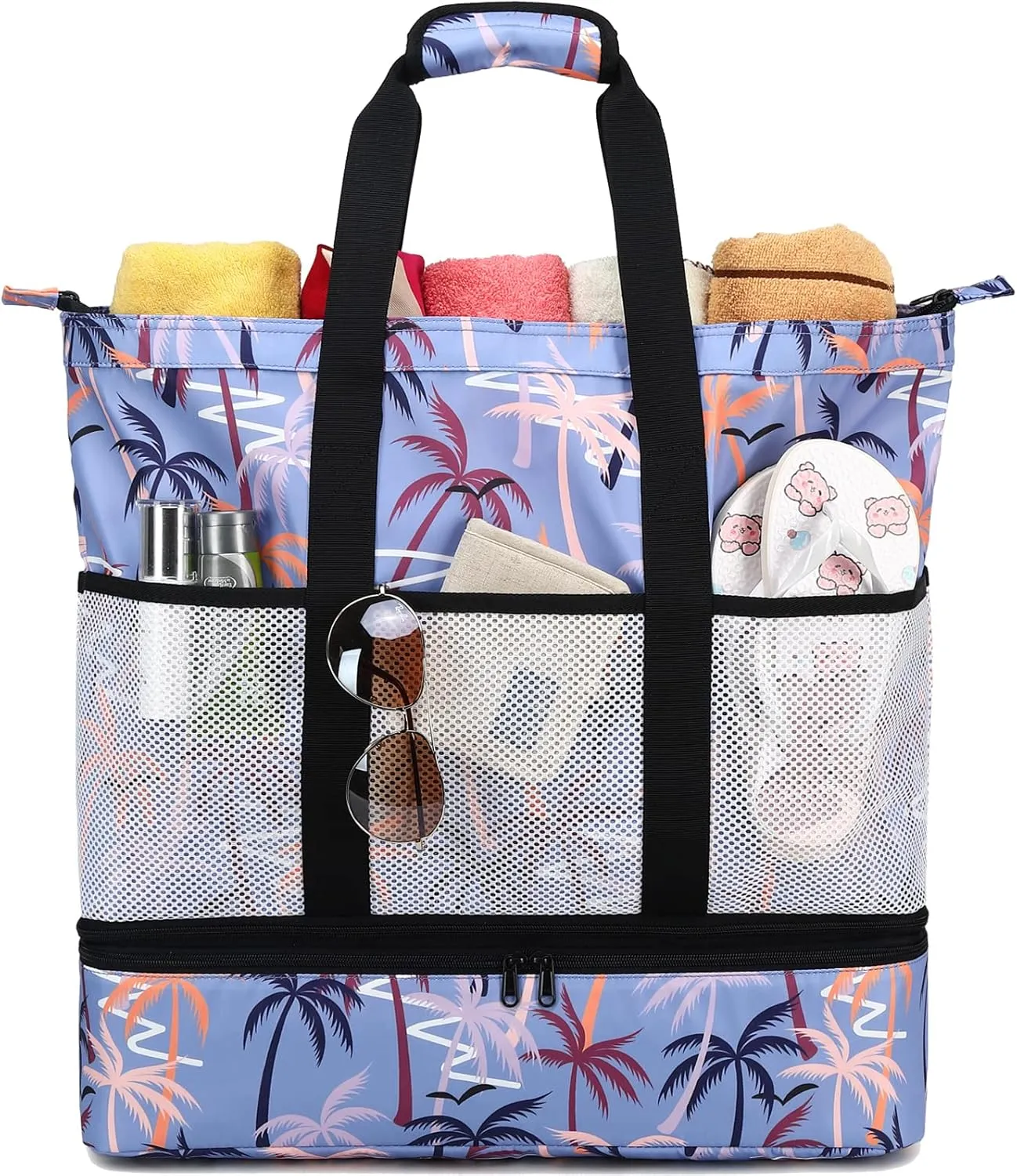 Octsky Beach Bags with Cooler Women Beach Tote Bag Waterproof Sandproof Zipper Large Pool Bag 9 Pockets