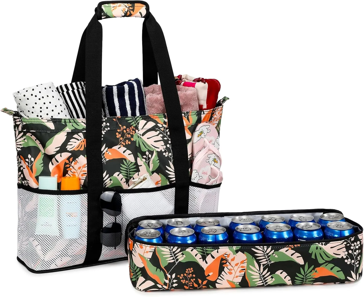 Octsky Beach Bags with Cooler Women Beach Tote Bag Waterproof Sandproof Zipper Large Pool Bag 9 Pockets
