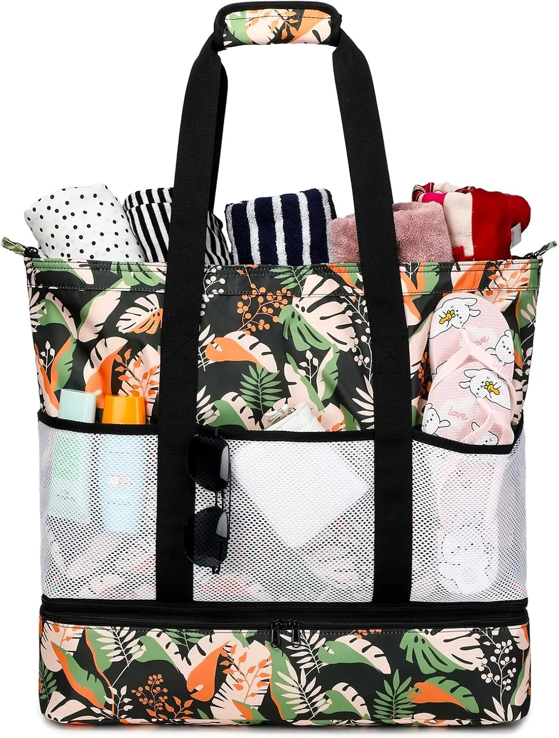 Octsky Beach Bags with Cooler Women Beach Tote Bag Waterproof Sandproof Zipper Large Pool Bag 9 Pockets