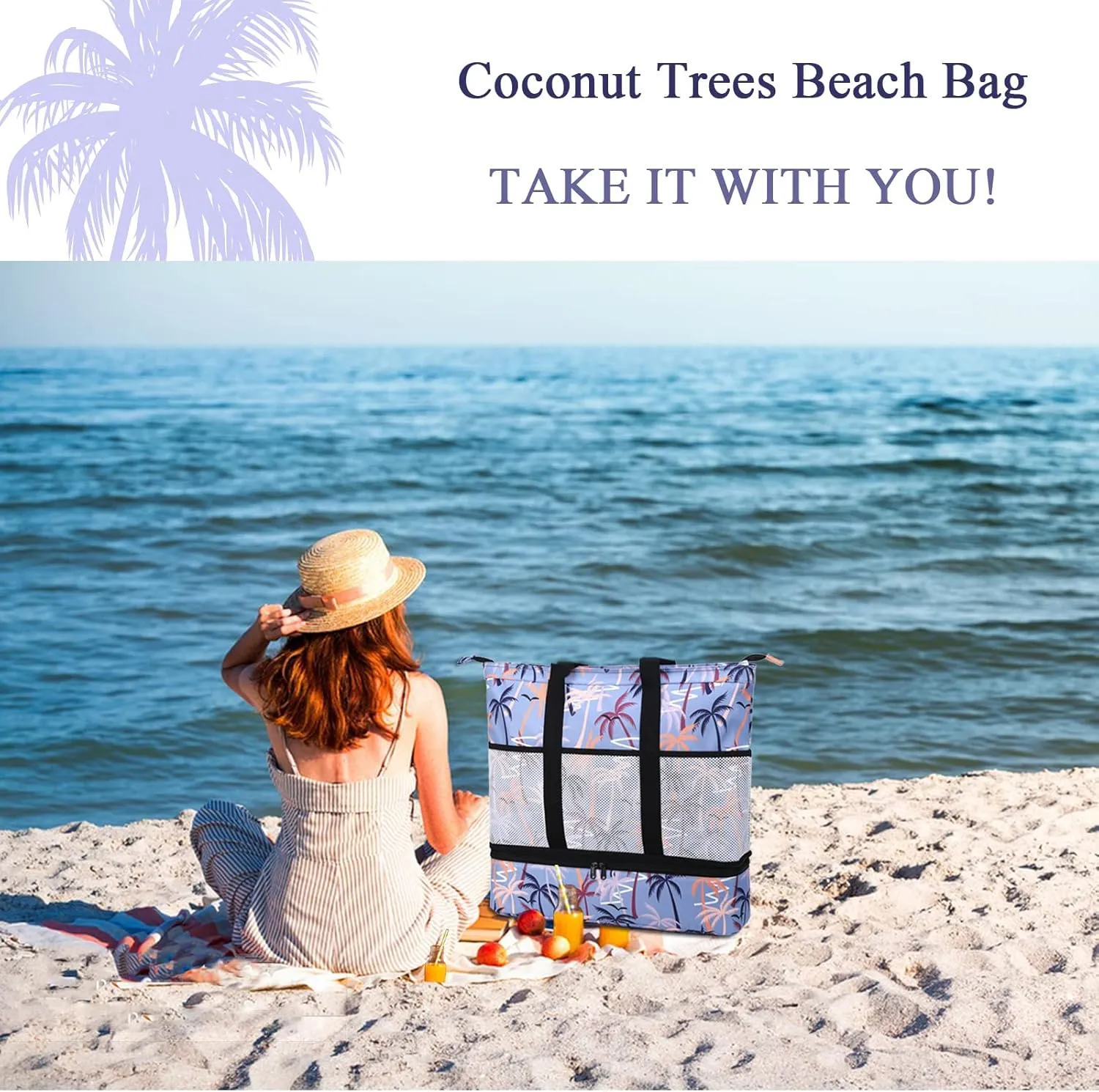 Octsky Beach Bags with Cooler Women Beach Tote Bag Waterproof Sandproof Zipper Large Pool Bag 9 Pockets