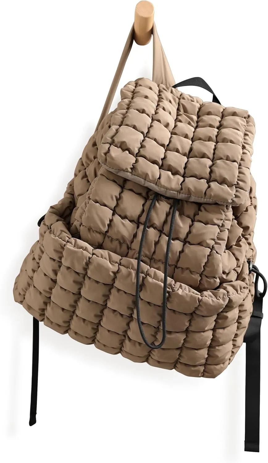 ODODOS Quilted Backpack 2.0 for Women Lightweight Puffer Hiker Pack Drawstring Padding Travel Gym Bag, Brown