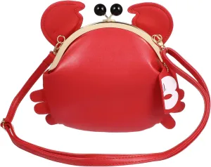 One Shoulder Crab Bag - Women's Crossbody Small Tote Handbag With Clasp Closure - Red Casual Travel PU Shoulder Bag