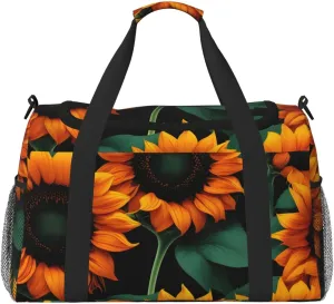 Orange Sunflower Wallpaper Print Travel Hand Travel Bag Weekender Overnight Carry On Tote Foldable Crossbody Bag