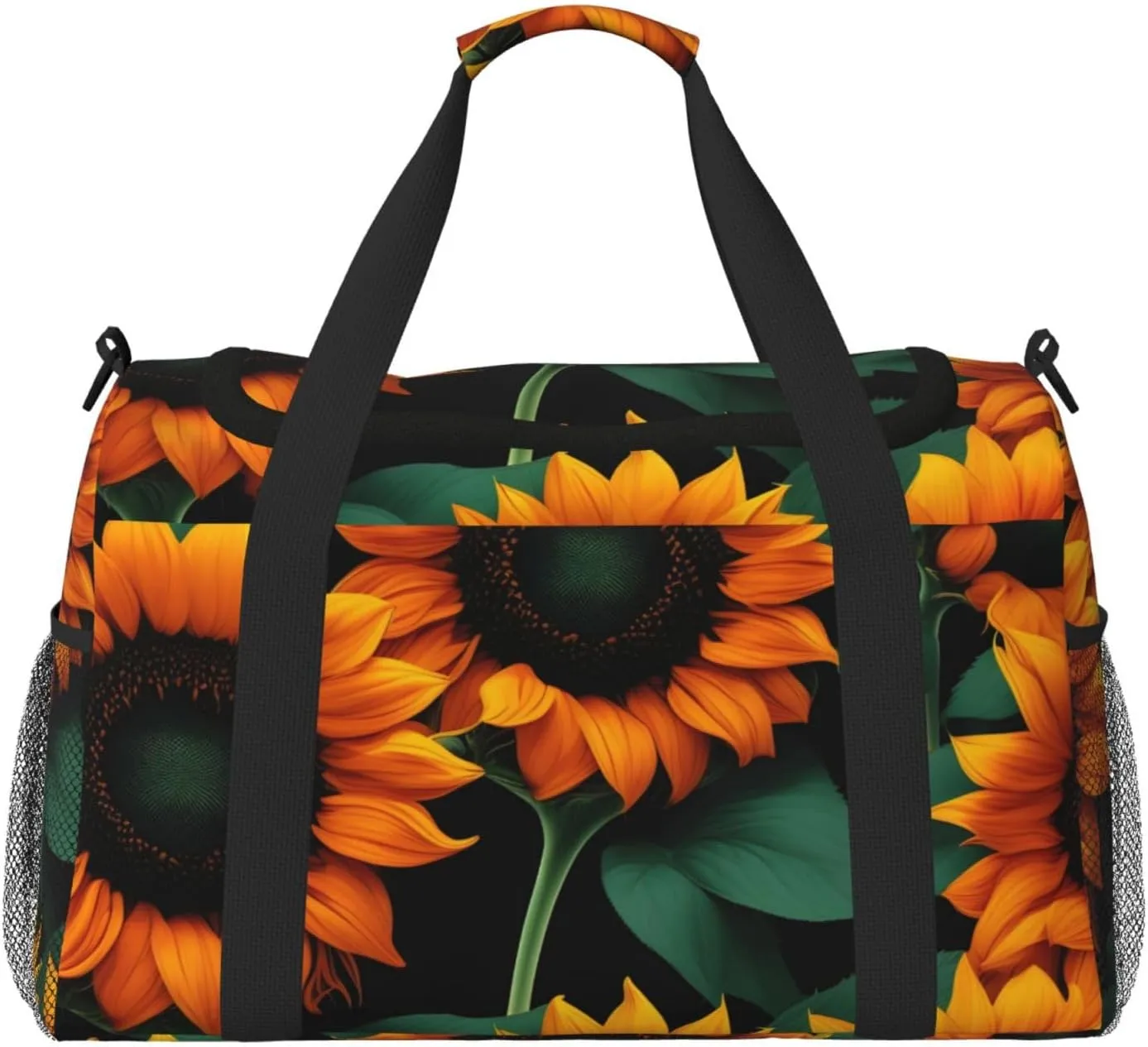 Orange Sunflower Wallpaper Print Travel Hand Travel Bag Weekender Overnight Carry On Tote Foldable Crossbody Bag