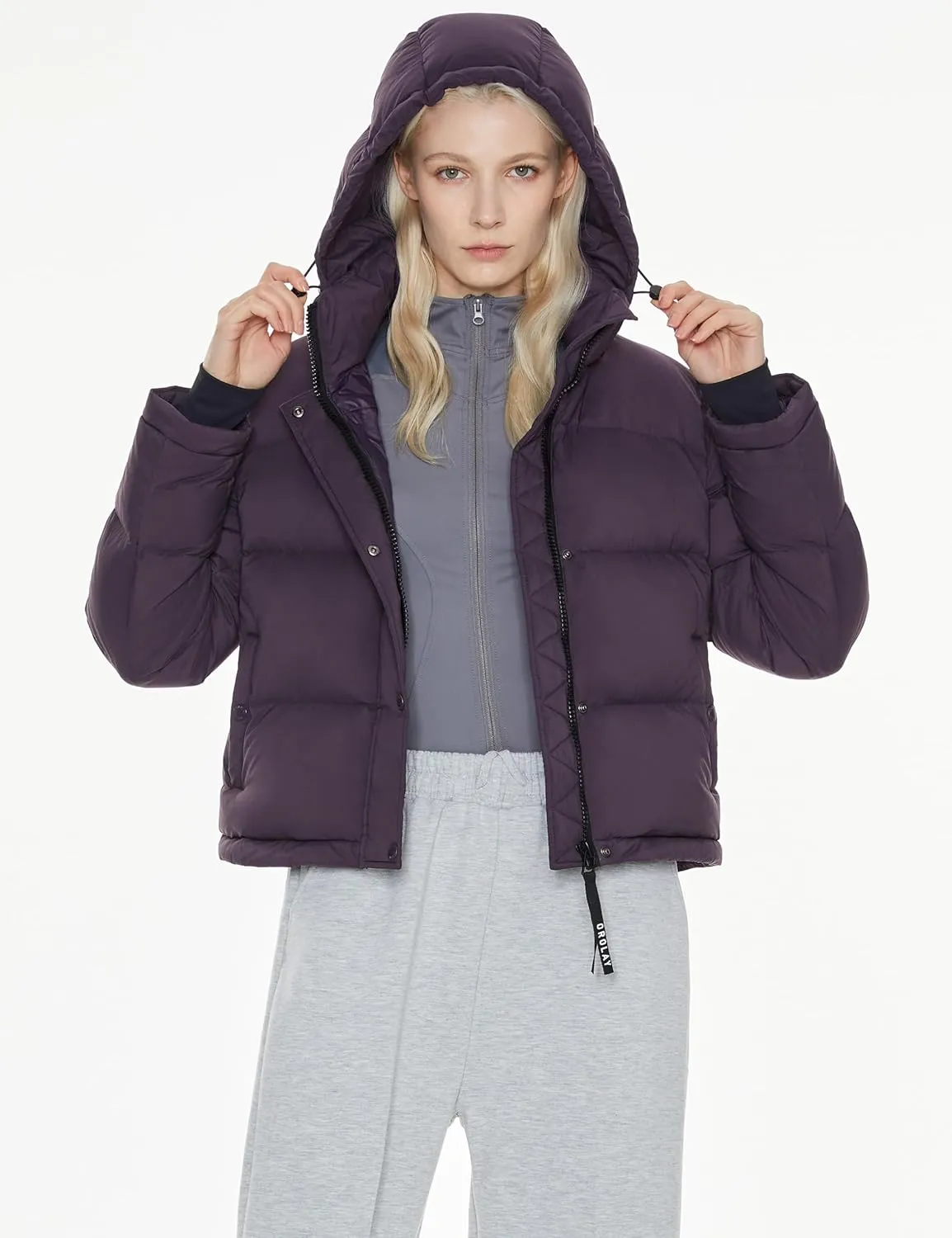 Orolay Women's Cropped Puffer Jacket Short Down Coat Thickened Winter with Detachable Hood