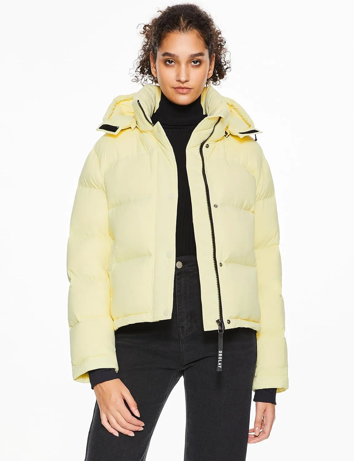 Orolay Women's Cropped Puffer Jacket Short Down Coat Thickened Winter with Detachable Hood