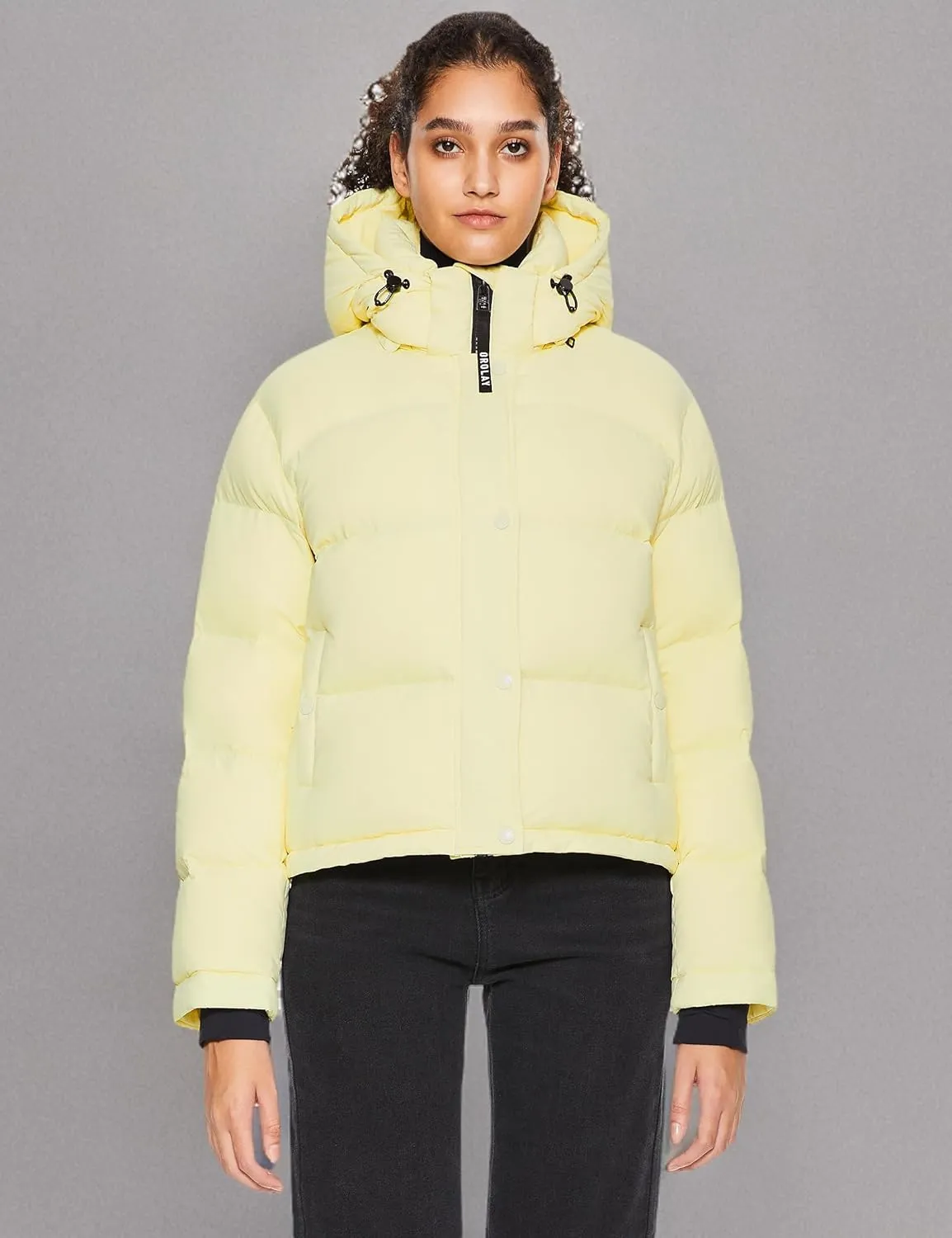 Orolay Women's Cropped Puffer Jacket Short Down Coat Thickened Winter with Detachable Hood