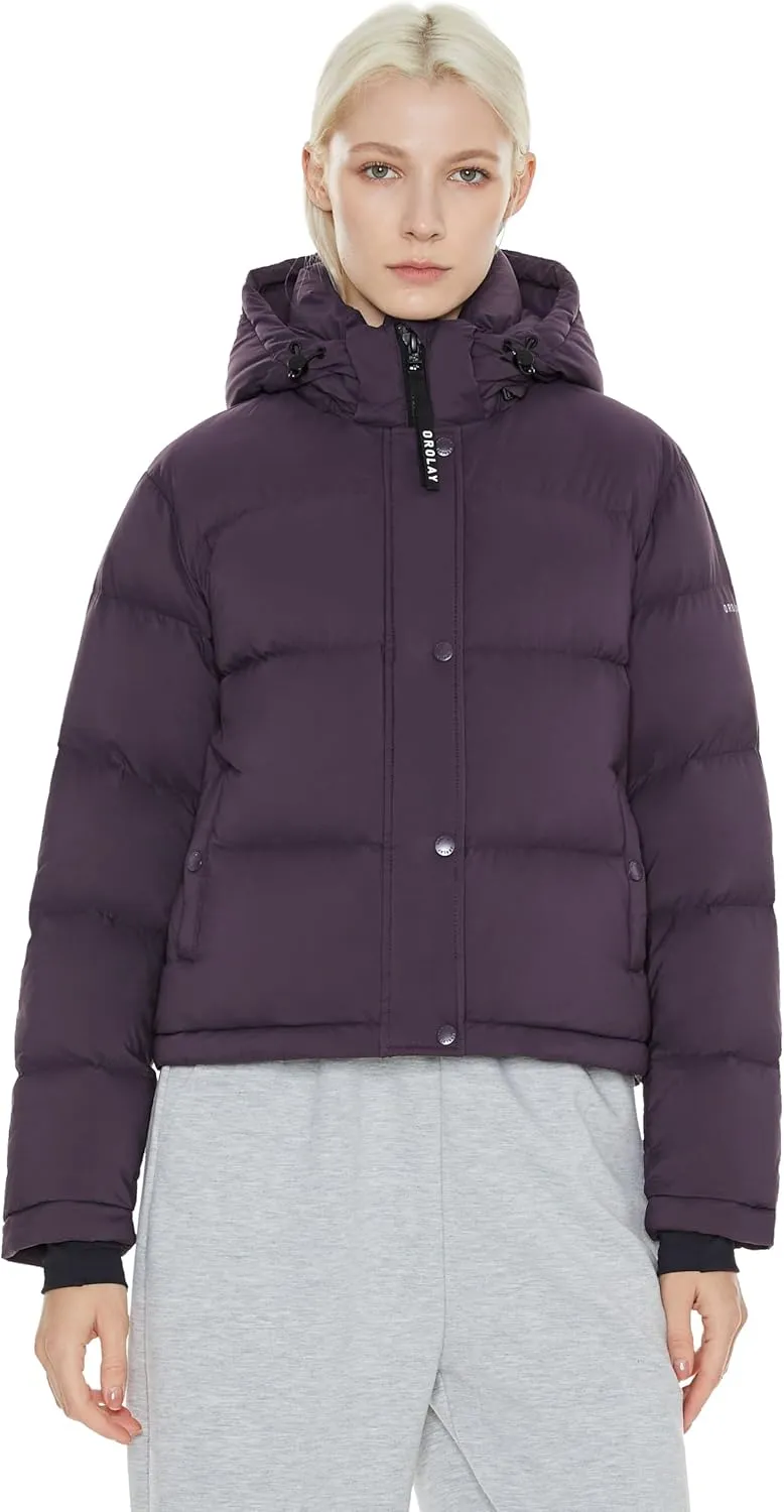 Orolay Women's Cropped Puffer Jacket Short Down Coat Thickened Winter with Detachable Hood