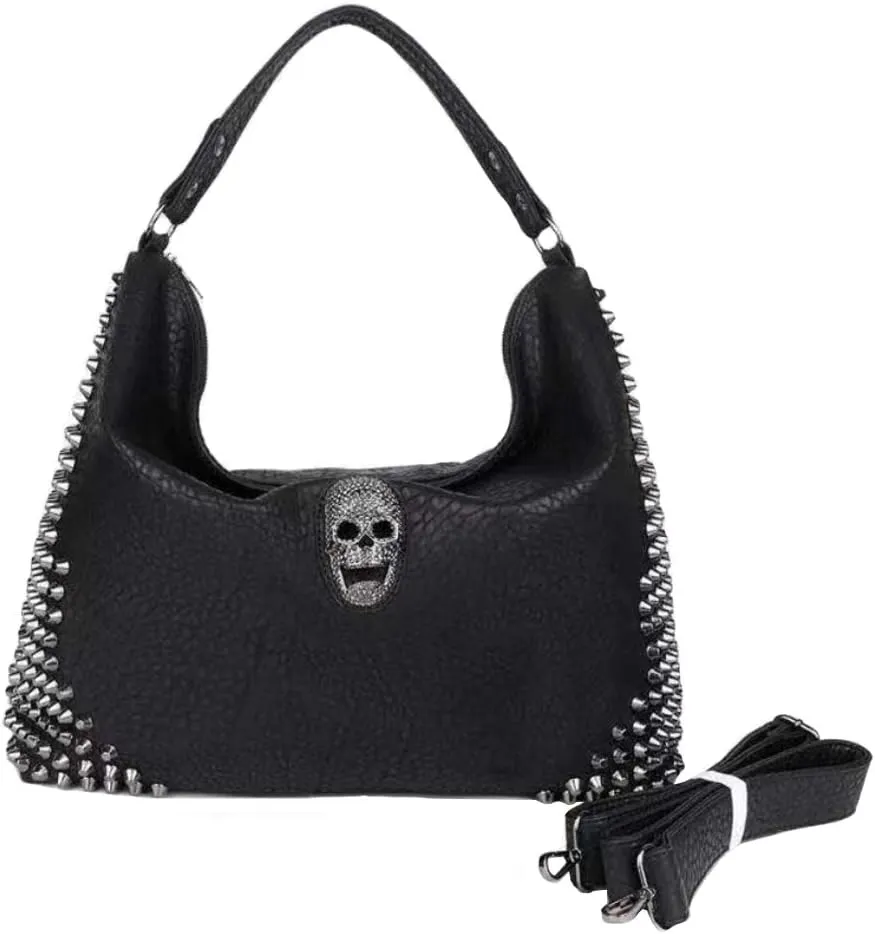 Over-size Studded Skull Hobo Bag for women Punk Rivet Shoulder Bag Large Purses