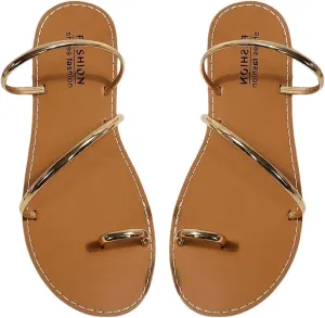 OYOANGLE Women's Metallic Strappy Toe Ring Sandals Open Toe Flat Slide On Thong Sandals