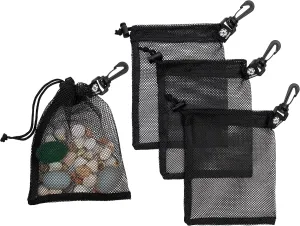 PALTERWEAR Mesh Drawstring Bag With Clip and Toggle Closure - For Watersports, Outdoor, Gym - Multi-Use Set of 4 (Black, 6 x 8 inch)
