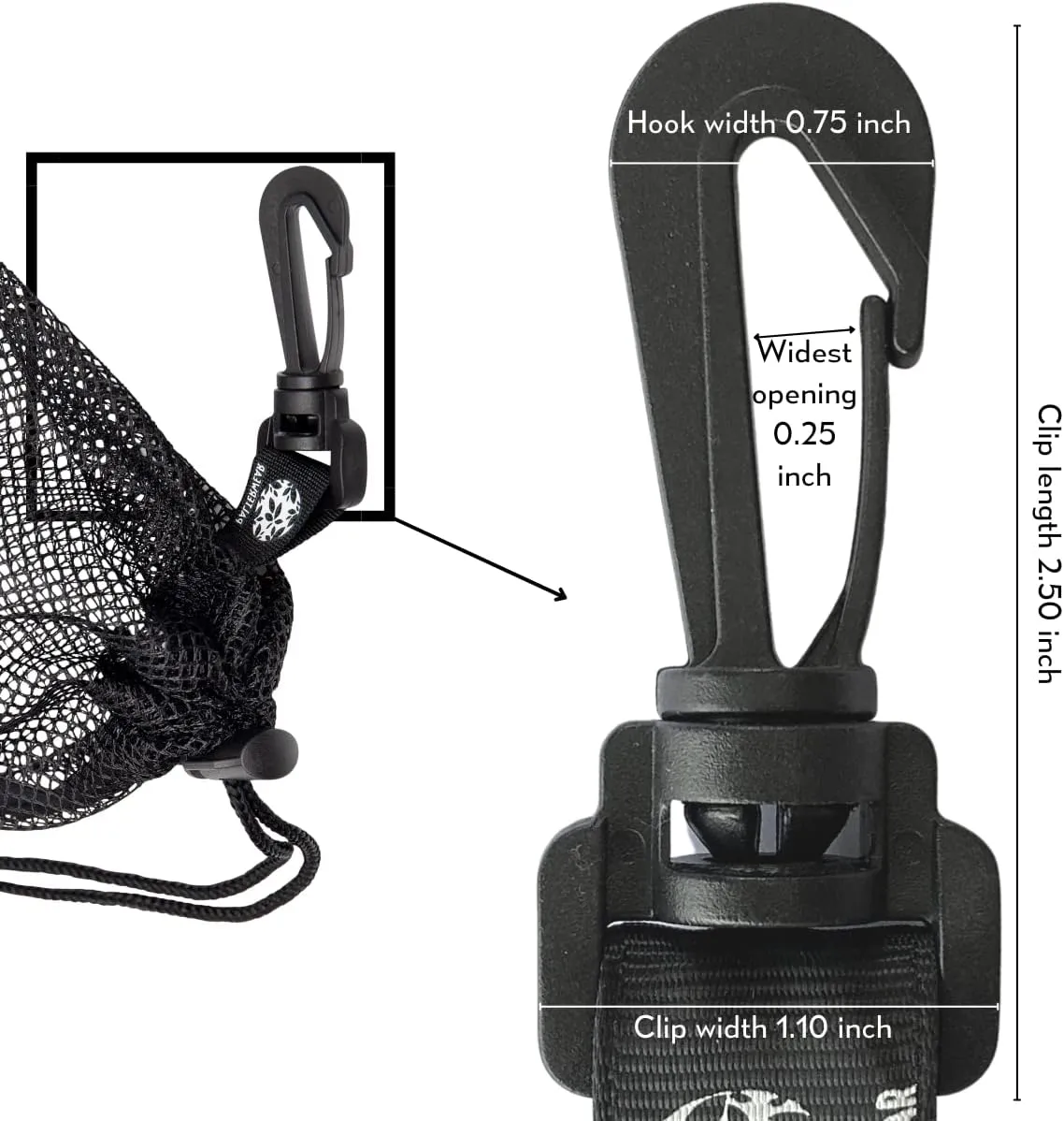 PALTERWEAR Mesh Drawstring Bag With Clip and Toggle Closure - For Watersports, Outdoor, Gym - Multi-Use Set of 4 (Black, 6 x 8 inch)