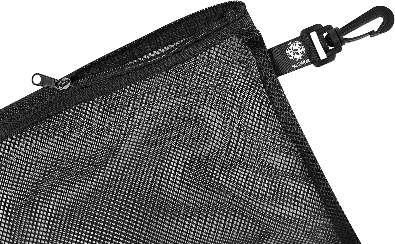 PALTERWEAR Mesh Zipper Bag with Clip - For Camping Outdoor Snorkeling - Set of 4 (Black, 10 x 15 inch)