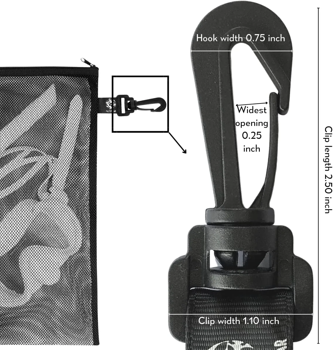 PALTERWEAR Mesh Zipper Bag with Clip - For Camping Outdoor Snorkeling - Set of 4 (Black, 10 x 15 inch)
