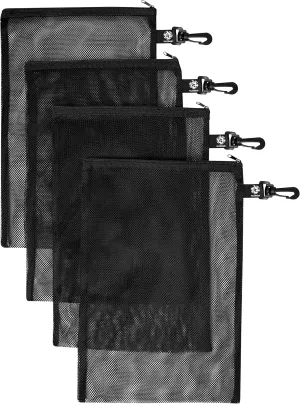 PALTERWEAR Mesh Zipper Bag with Clip - For Camping Outdoor Snorkeling - Set of 4 (Black, 10 x 15 inch)
