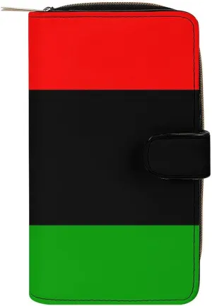 Pan African Flag Womens Leather Wallets Slim Card Holder Purse RFID Blocking Bifold Clutch Handbag Zippered Pocket, 19.7x11x3.5cm, style, vfdjc430
