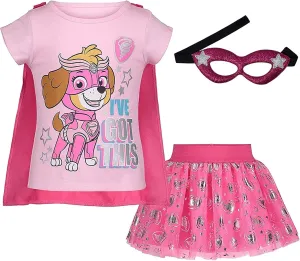 Paw Patrol Skye Girls Cosplay T-Shirt Tulle Tutu Cape and Mask 4 Piece Outfit Set Toddler to Little Kid