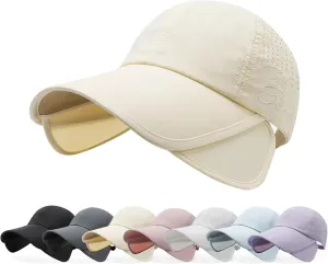 Peicees Wide Brim Baseball Cap for Women Mens Sun Hat with Retractable Brim UV Sun Protection for Golf Tennis Sports Hiking