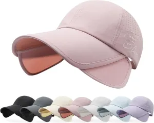 Peicees Wide Brim Baseball Cap for Women Mens Sun Hat with Retractable Brim UV Sun Protection for Golf Tennis Sports Hiking
