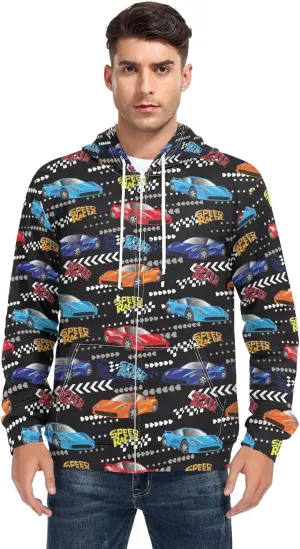 Pelicans Flowers Men's Quilted Lined Flannel Jacket with Hood Full-Zip Fleece Hoodie