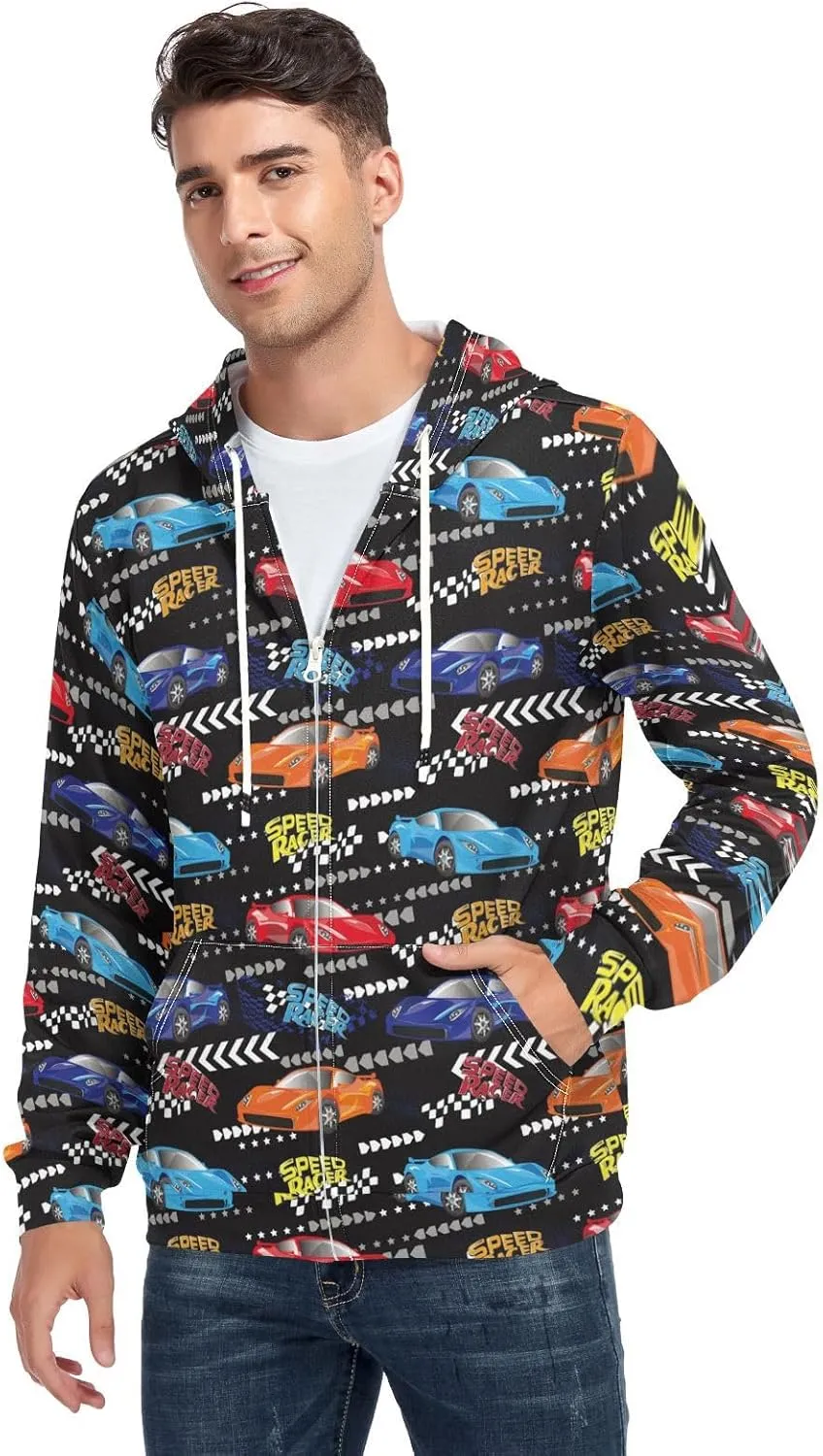 Pelicans Flowers Men's Quilted Lined Flannel Jacket with Hood Full-Zip Fleece Hoodie