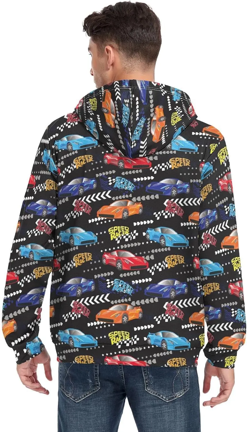 Pelicans Flowers Men's Quilted Lined Flannel Jacket with Hood Full-Zip Fleece Hoodie