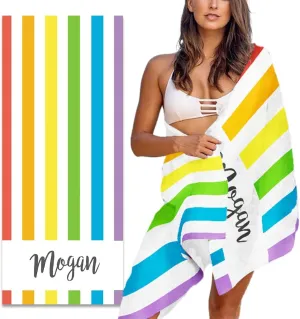 Personalized Beach Towel with Name Custom Microfiber Kids Beach Towels Sand Free Quick Dry Pool Towel Blanket Stripes Print Beach Towels for Adults 30x60 Inch
