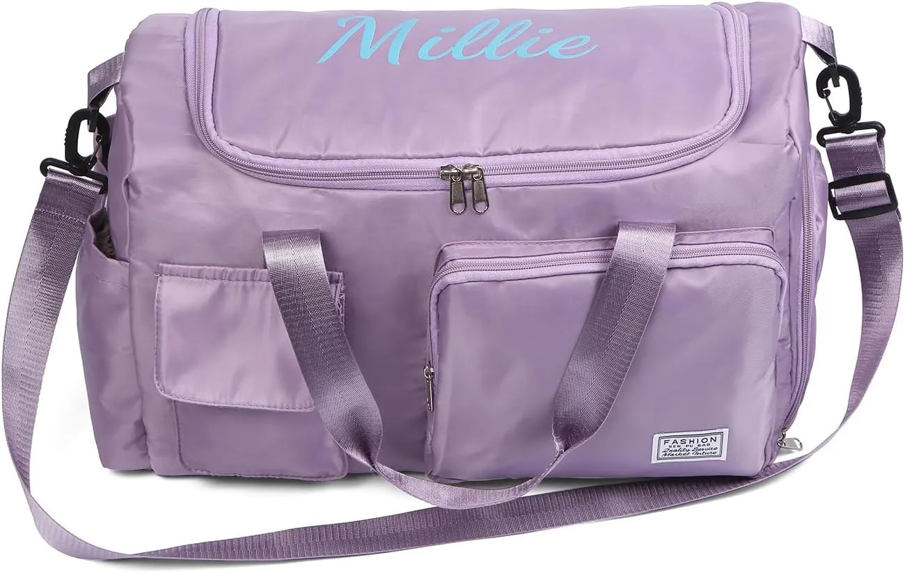 Personalized Duffel Bag | Custom Name Gym Bag with Shoes Pockets, Oxford Cloth Sports Bag Weekender Overnight Traveling Bag for Women Men(Purple)