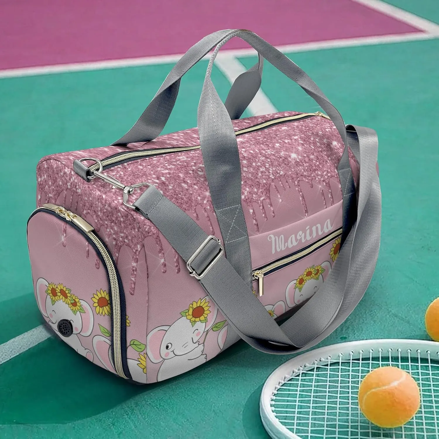 Personalized Duffel Bag Dripping Rose Glitter Elephant Sunflower Function Meets Fashion: Travel Bags for Fitness Journey