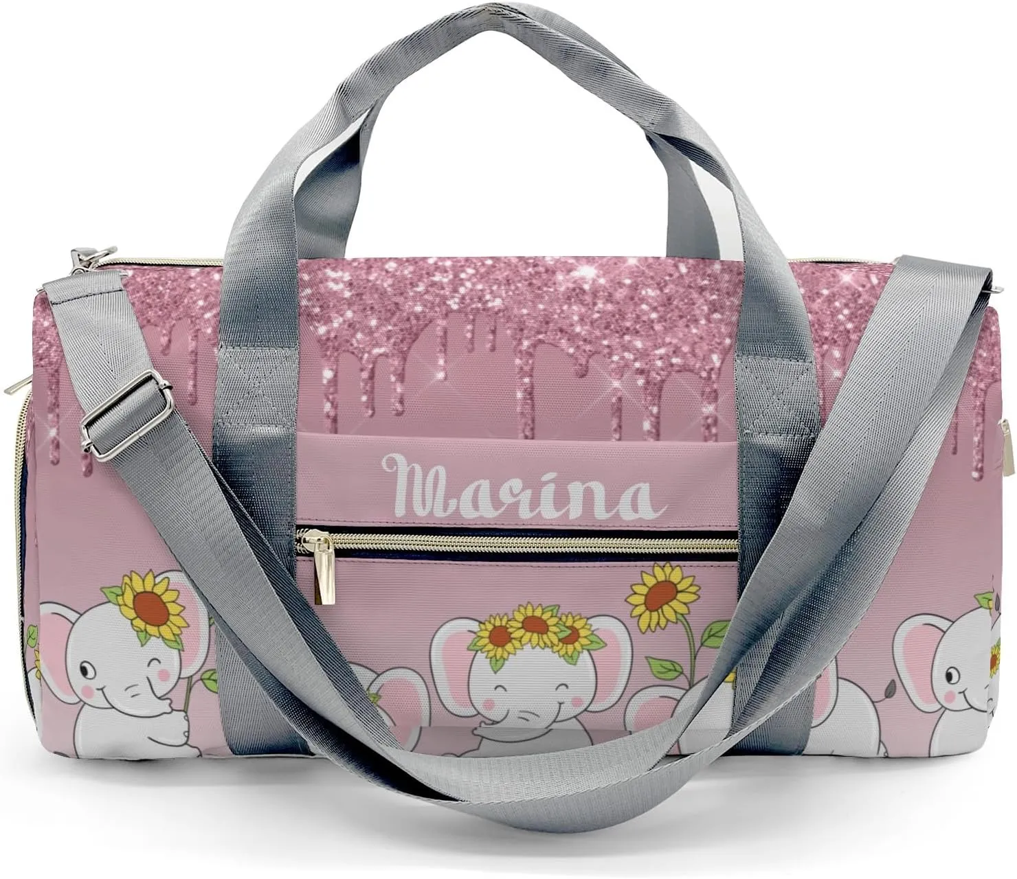 Personalized Duffel Bag Dripping Rose Glitter Elephant Sunflower Function Meets Fashion: Travel Bags for Fitness Journey