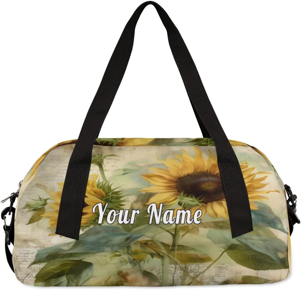 Personalized Kids Duffel Bag Watercolor Sunflower,Custom Sport Gym Bag for Boys Girls,WWeekender Overnight Bags Travel Duffel Bag,Customized Kids Gift