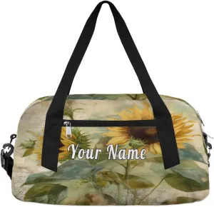 Personalized Kids Duffel Bag Watercolor Sunflower,Custom Sport Gym Bag for Boys Girls,WWeekender Overnight Bags Travel Duffel Bag,Customized Kids Gift