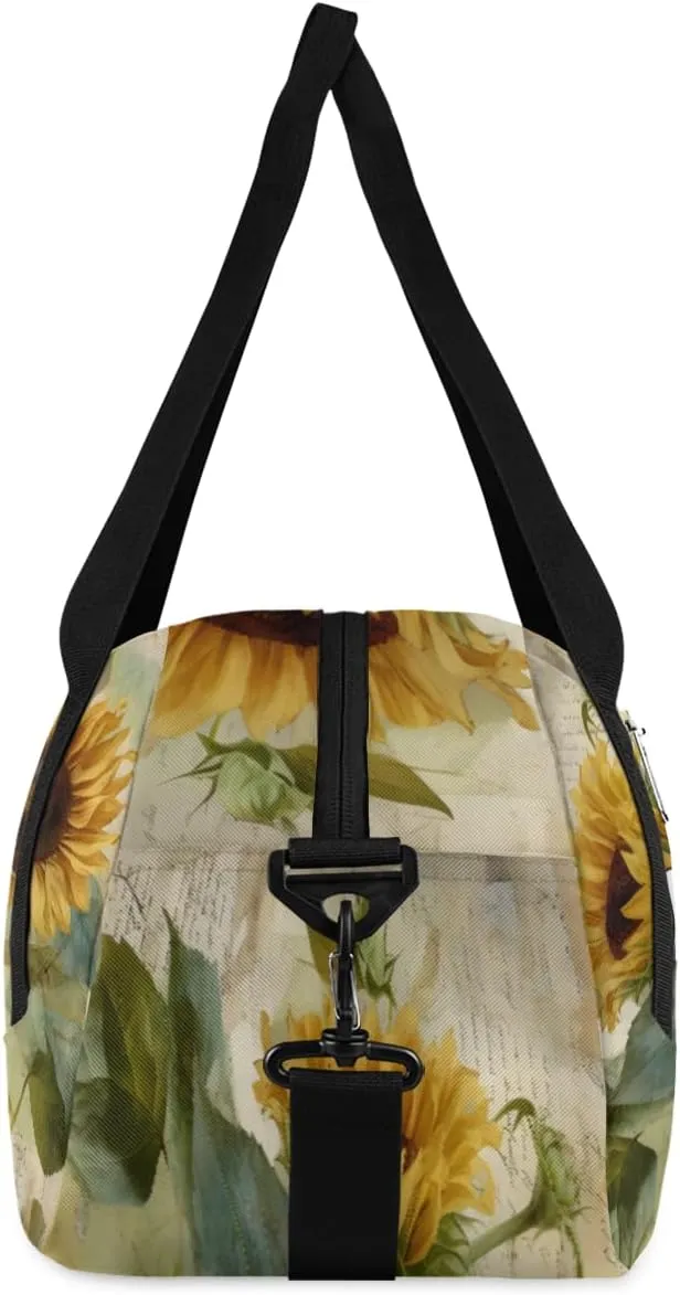 Personalized Kids Duffel Bag Watercolor Sunflower,Custom Sport Gym Bag for Boys Girls,WWeekender Overnight Bags Travel Duffel Bag,Customized Kids Gift