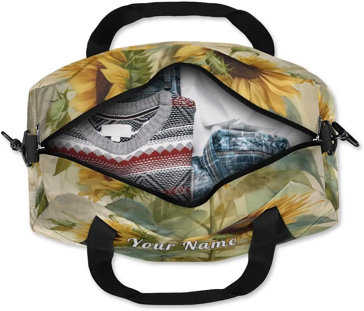 Personalized Kids Duffel Bag Watercolor Sunflower,Custom Sport Gym Bag for Boys Girls,WWeekender Overnight Bags Travel Duffel Bag,Customized Kids Gift