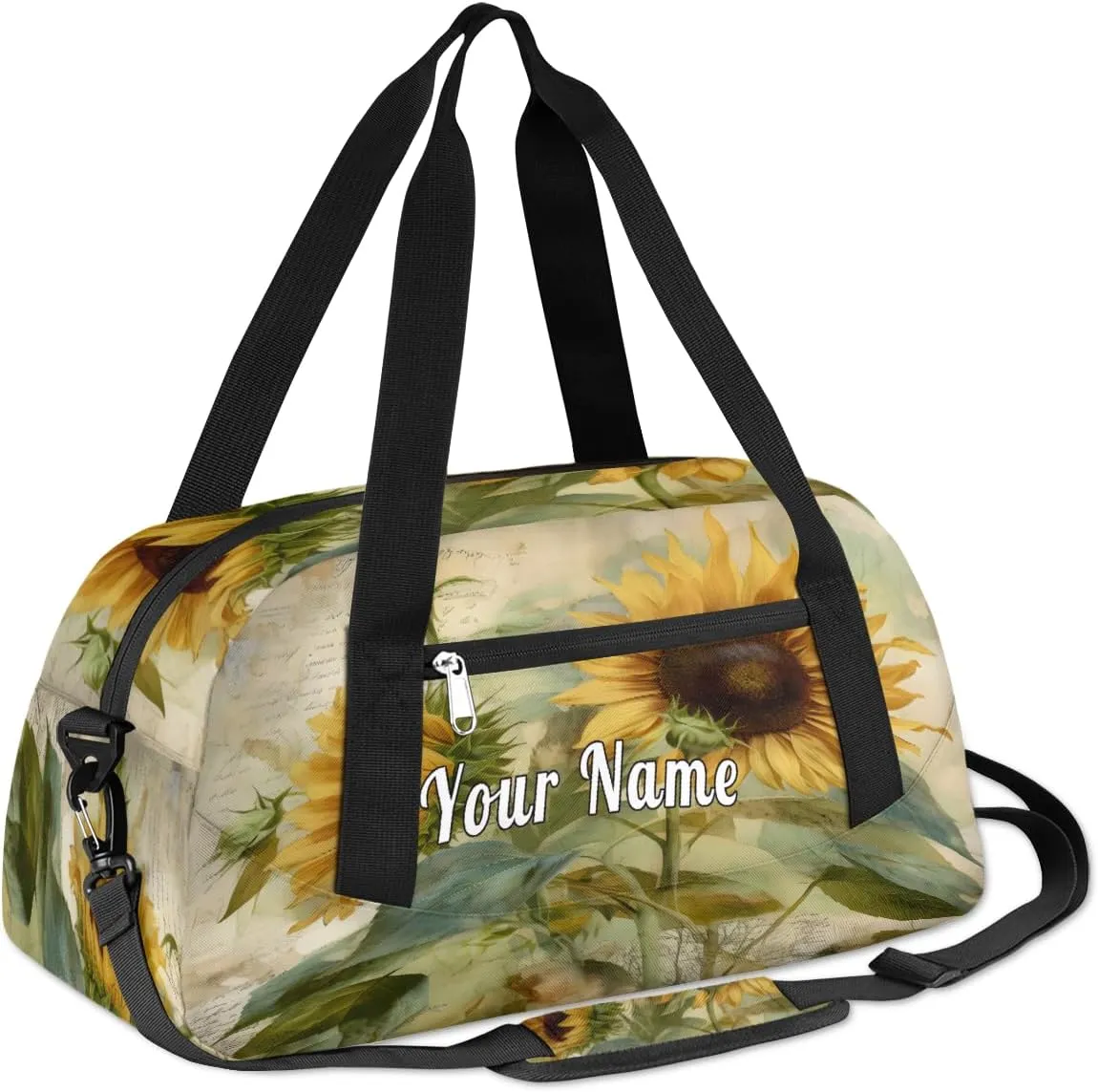 Personalized Kids Duffel Bag Watercolor Sunflower,Custom Sport Gym Bag for Boys Girls,WWeekender Overnight Bags Travel Duffel Bag,Customized Kids Gift