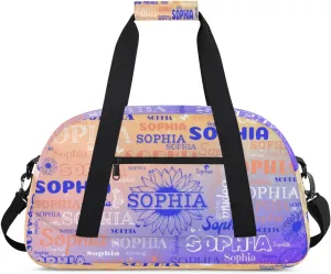 Personalized Name Duffel Bag Sports Gym Bags Dance Duffel Bags with Sunflower, Travel Overnight Carry-On Duffel Bag for Women Men, Blue Orange
