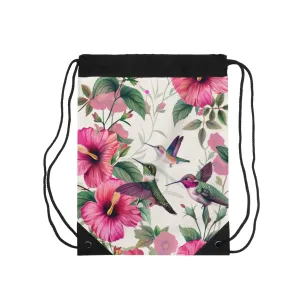 Pink Hummingbirds Drawstring Bag