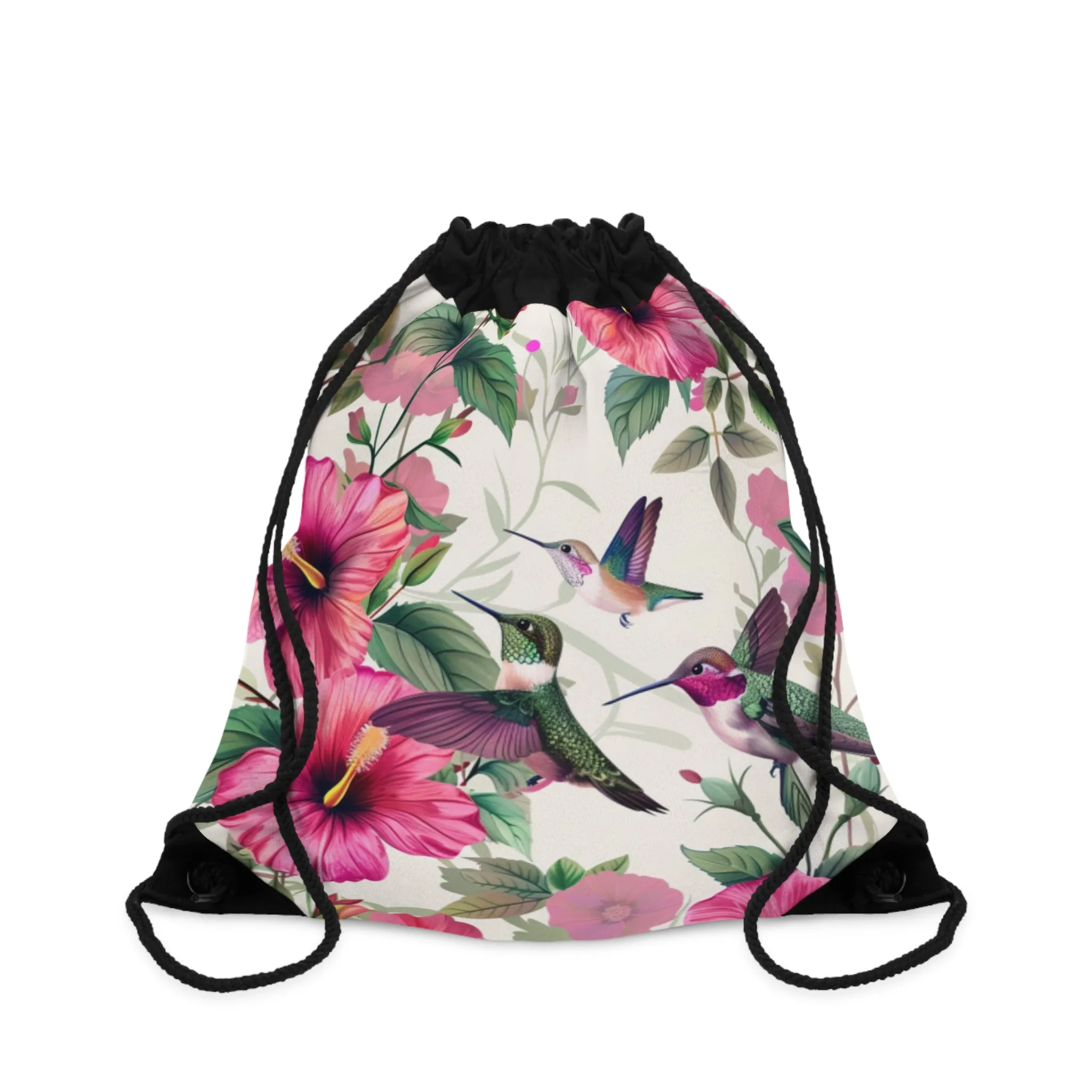 Pink Hummingbirds Drawstring Bag