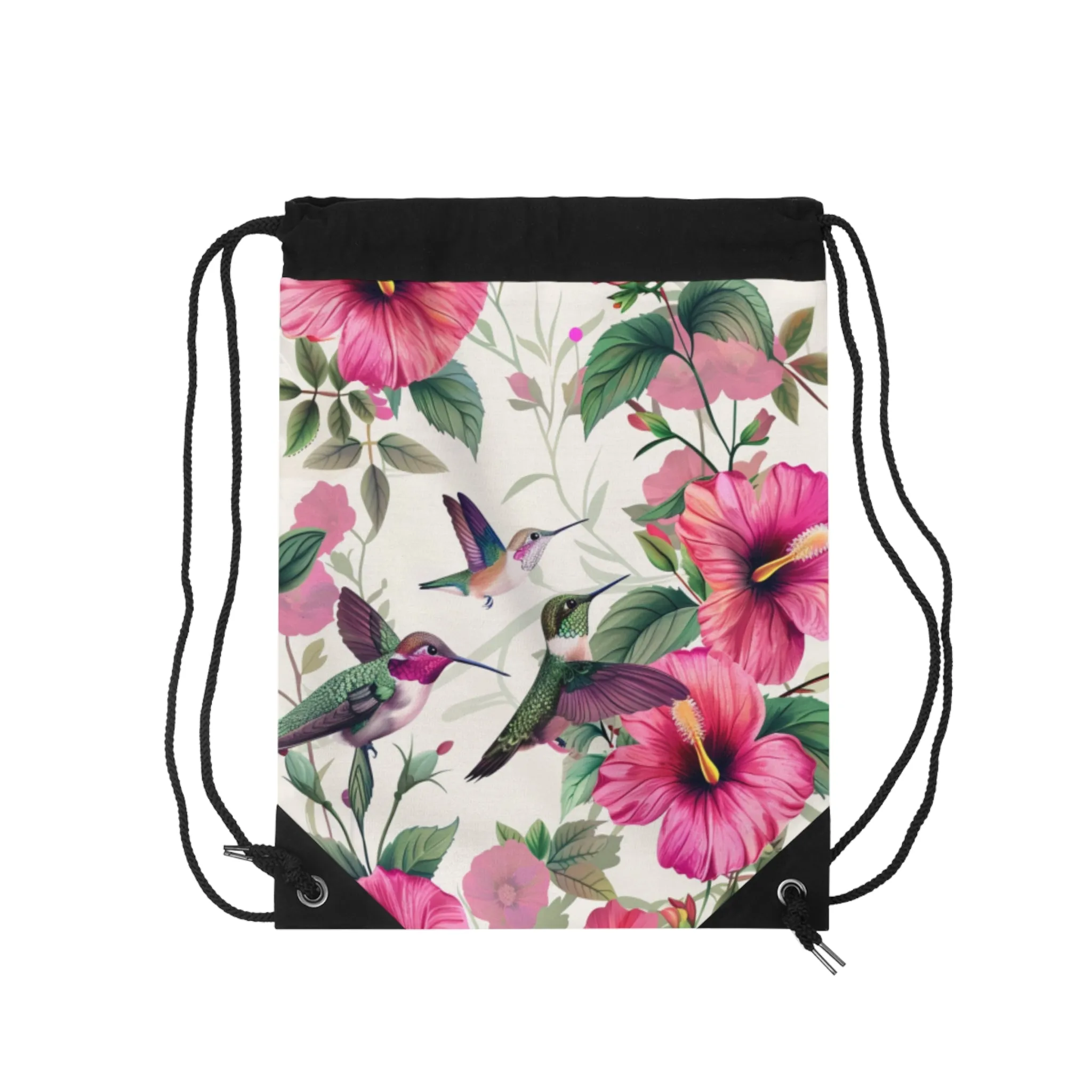 Pink Hummingbirds Drawstring Bag