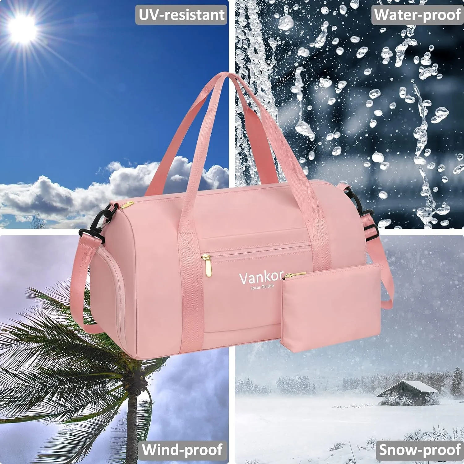 Pink Large 20 Inch Multi-Purpose Gym Bag with Shoe Compartment, Water Resistant, Polyester