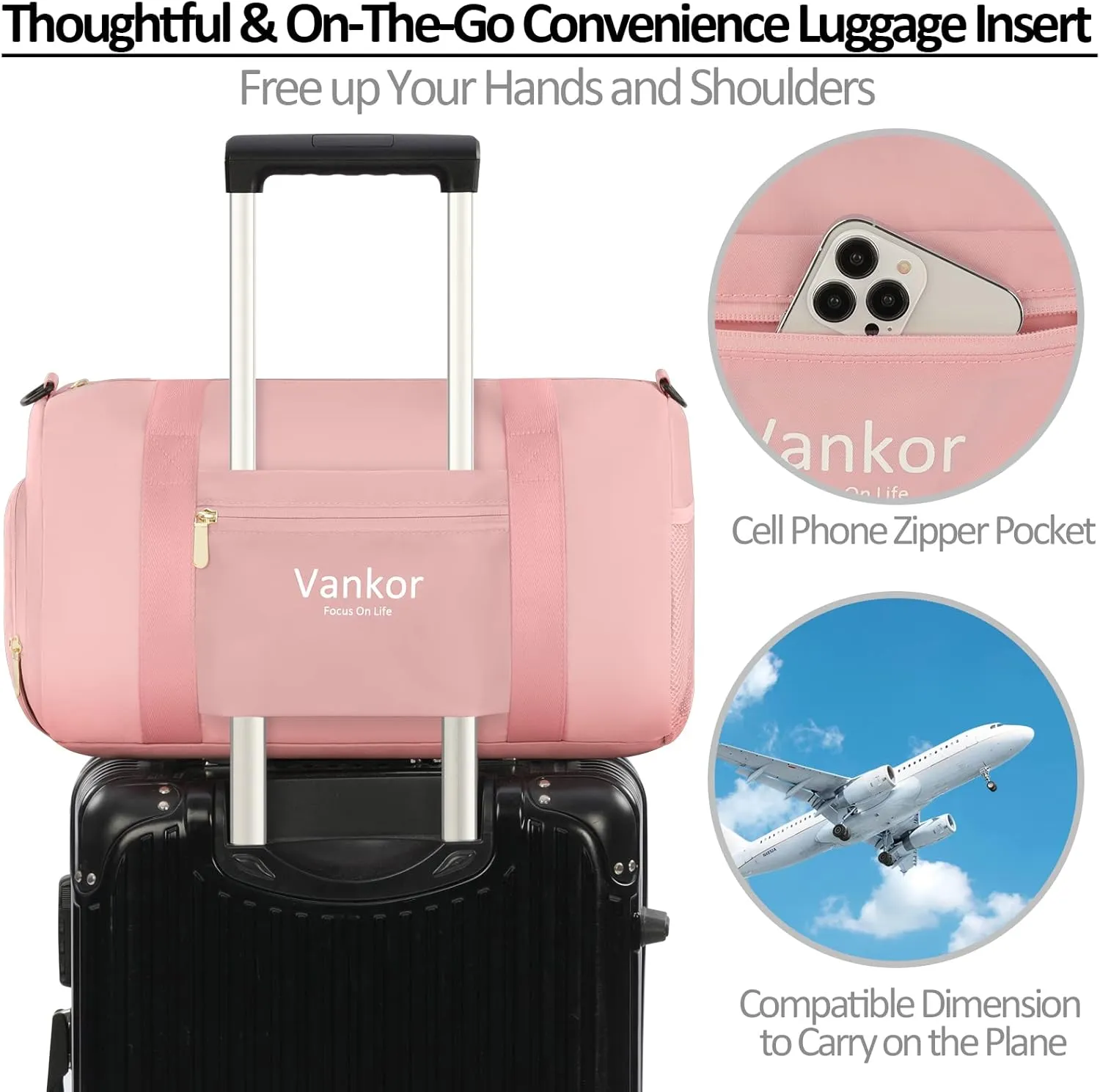 Pink Large 20 Inch Multi-Purpose Gym Bag with Shoe Compartment, Water Resistant, Polyester